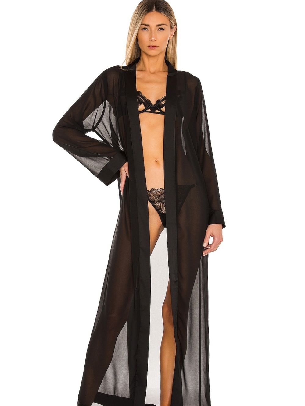 Bluebella Marcella Long Kimono in Sheer Black